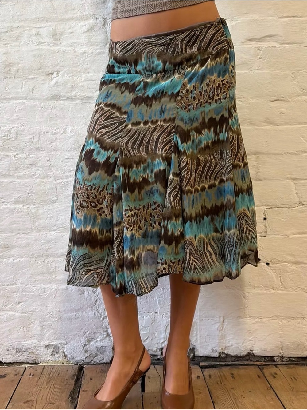 Christoper & Banks CJ Banks Y2K Vintage Animal Print A-Line Flowy Midi Skirt